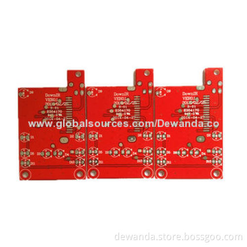 Double-sided PCBs, made of FR-4, red soldermask